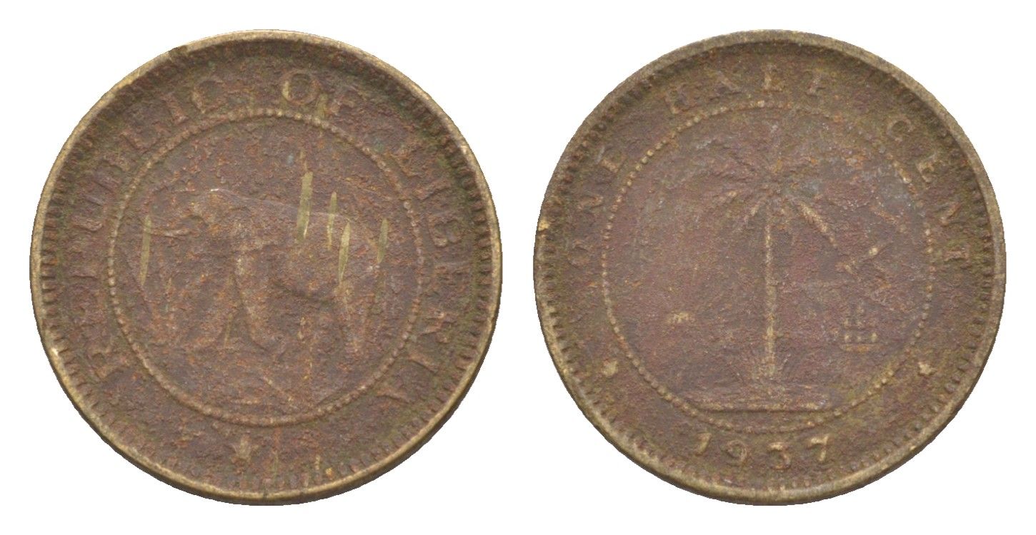 Либерия 1/2 цента 1937 KM 10 латунь 4614-831