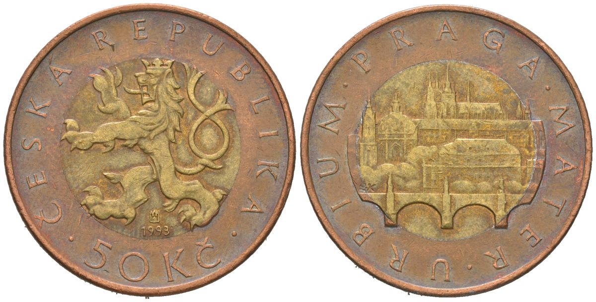 Чехия 50 крон 1993 HM, Прага, Карлов мост KM 1 биметалл 4591-115