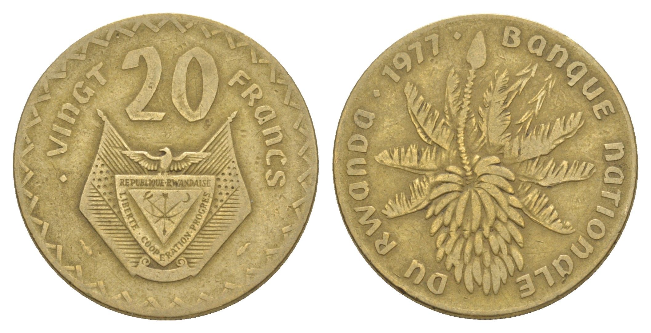 Руанда 20 франков 1977 KM 15 латунь 4650-324