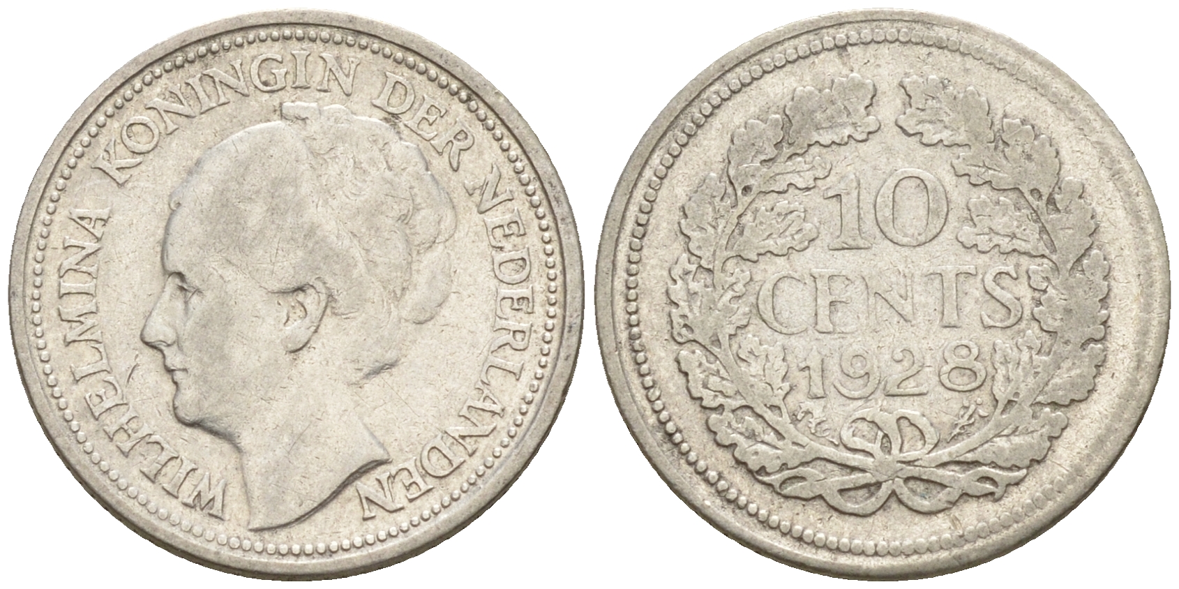 Нидерланды 10 центов 1928 Вильгельмина I (1890-1948) КМ 163 серебро    4602-524