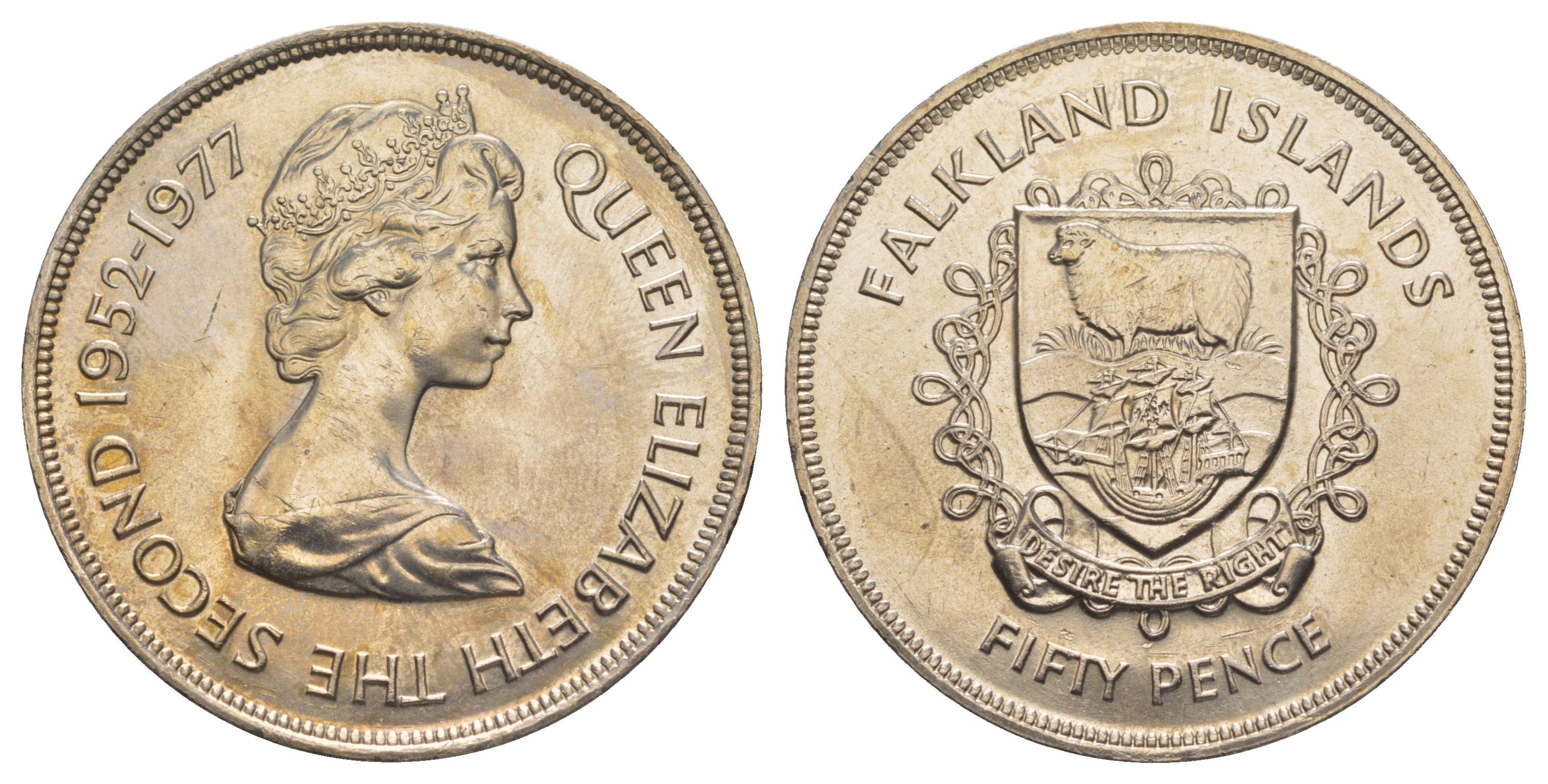 Фолклендские острова 50 пенсов 1977 25 лет правлению Королевы Елизаветы II KM 10 медно-никель BU 4368-1221