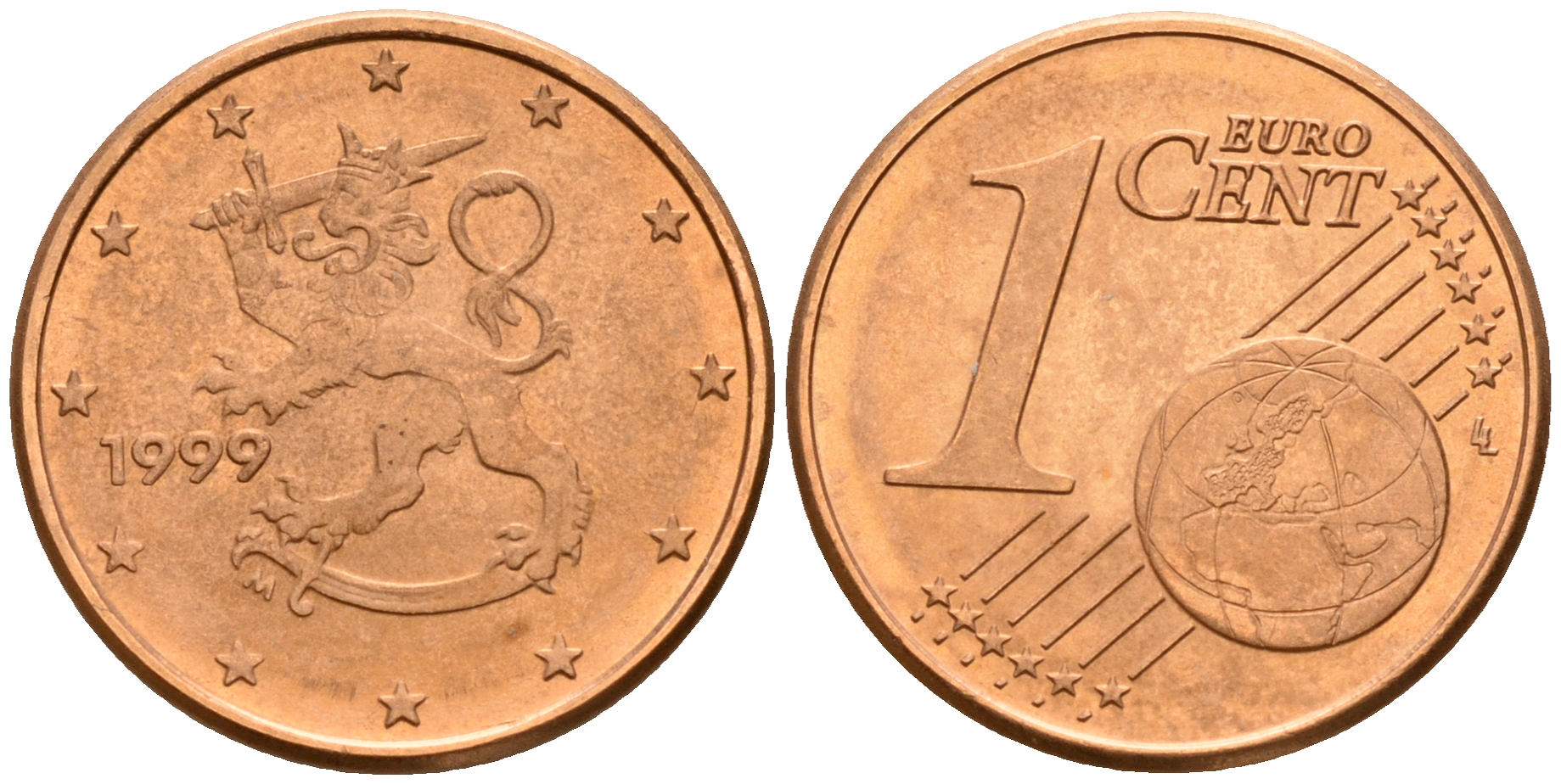 Финляндия 1 евроцент 1999  KM 98 сталь плакированная медью  UNC  4189-216