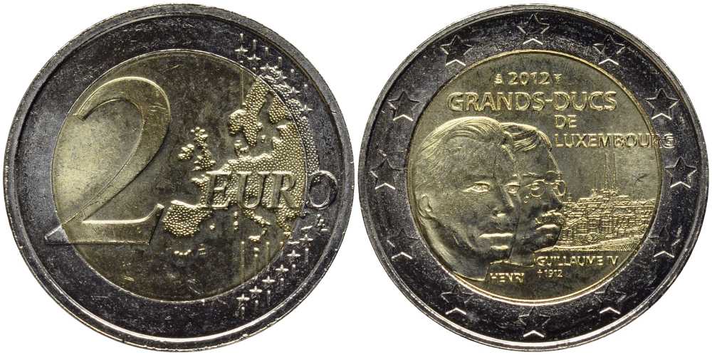 Люксембург 2 евро 2012 100 лет со дня смерти Великого герцога Люксембургского Вильгельма IV KM 121 биметалл UNC 114-946