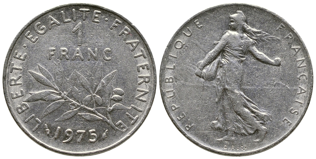 ФРАНЦИЯ 1 ФРАНК 1975 СЕЯТЕЛЬ KM 925.1 никель 93-1431