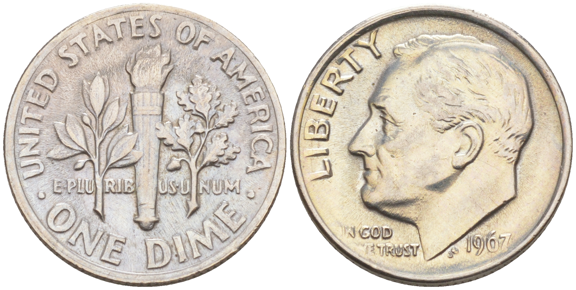 США 10 центов (дайм) 1967 Рузвельт KM 195a медь плакированная медно-никелем 187-1044