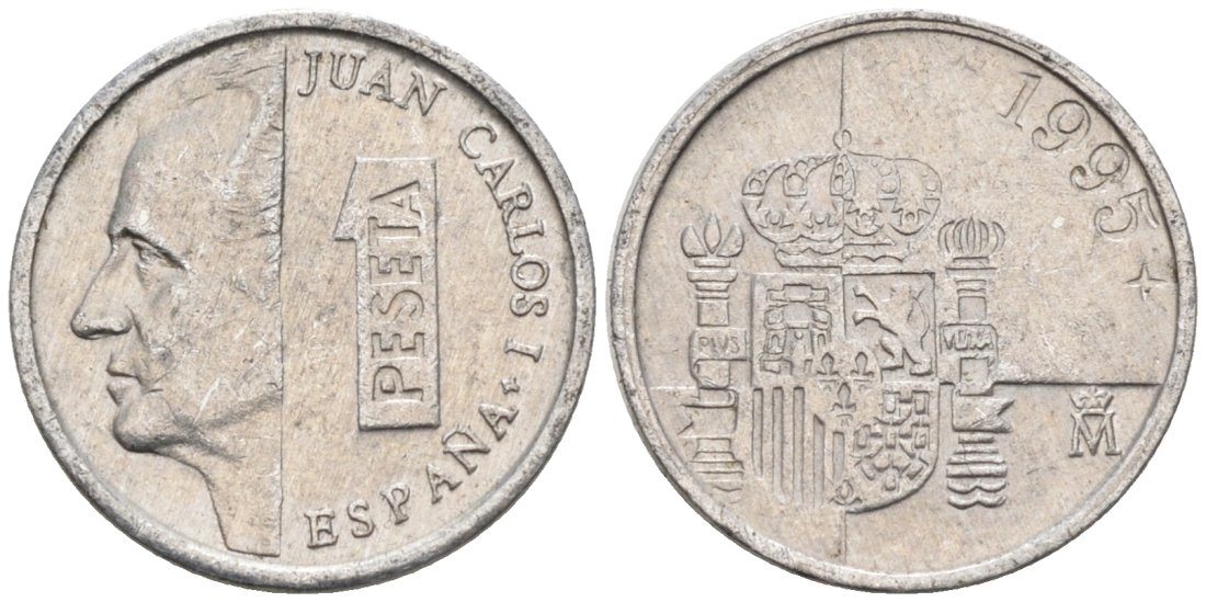 Испания 1 песета 1995 Хуан Карлос I KM 832 алюминий 4567-733