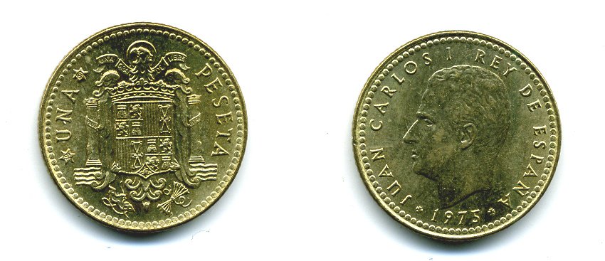 Испания 1 песета 1975 (80) Хуан Карлос I (1975-2014) KM 806 алюминиевая бронза 54-549