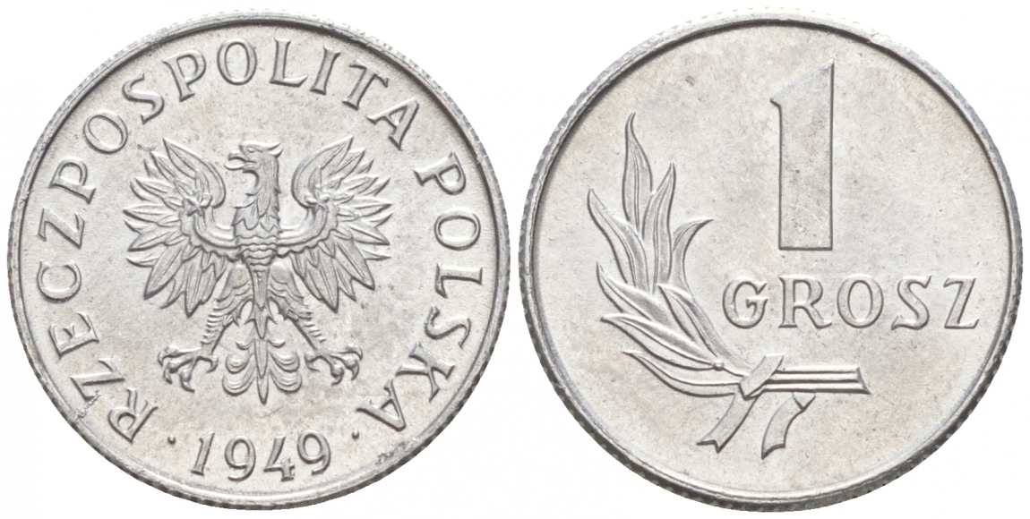 ПОЛЬША 1 ГРОШ 1949 KM 39 алюминий UNC 39-435