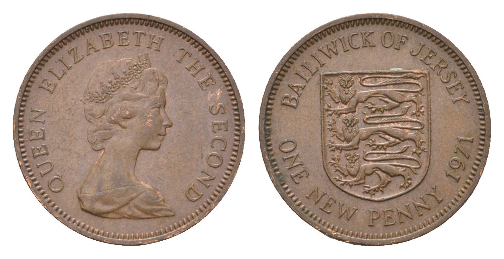 Джерси 1 пенни 1971 Елизавета II (1952-2022), герб KM 30 бронза 4690-238