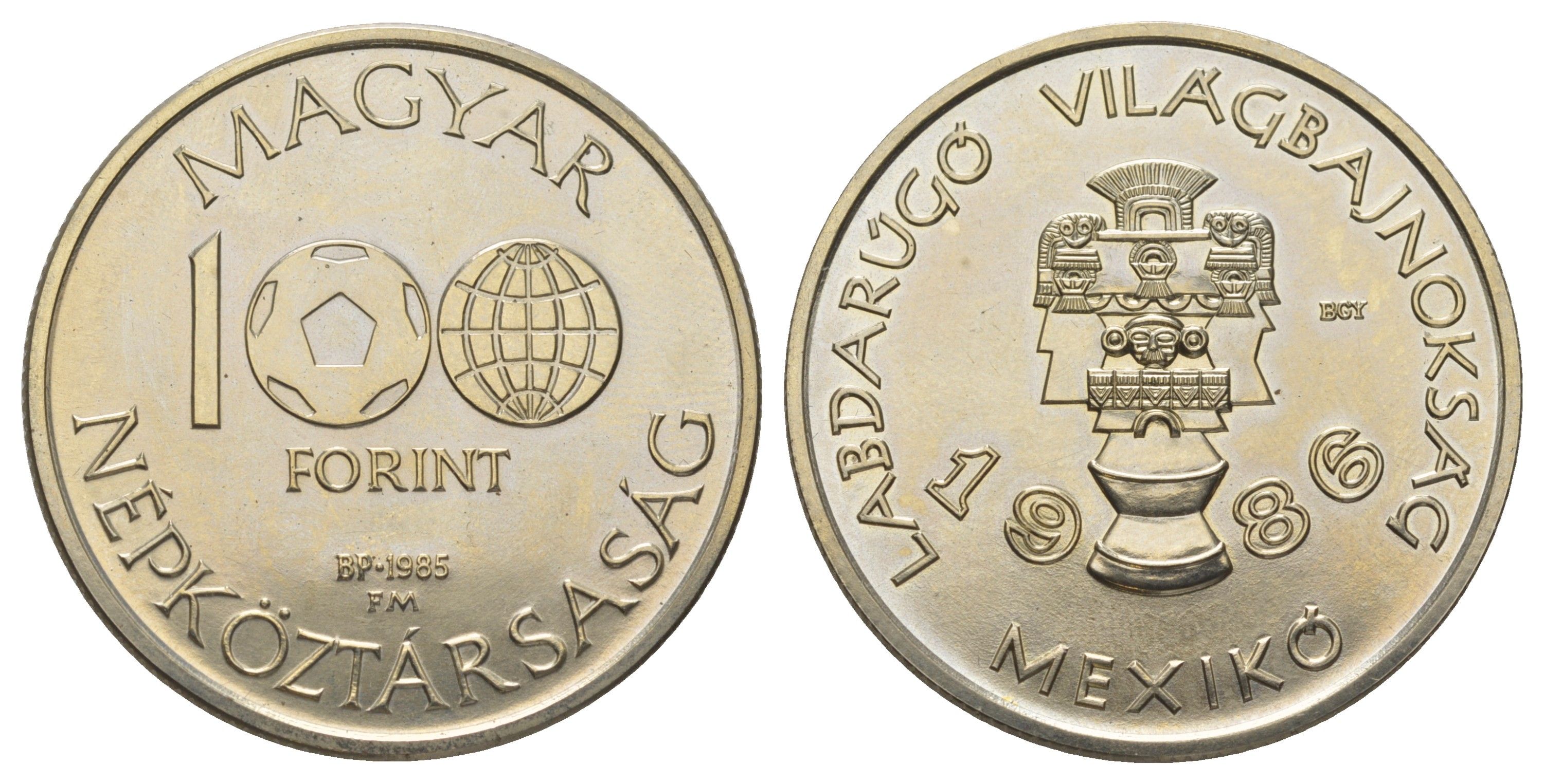 Венгрия 100 форинтов 1985 Чемпионат мира по футболу 1986 - Национальные мексиканские артефакты KM 648 медь цинк никель BU 3897-1011