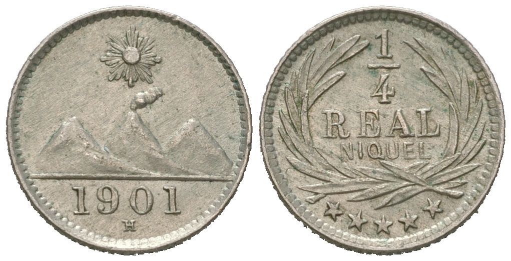 Гватемала 1/4 реала 1901 H KM 175 медно-никель aUNC 4615-758