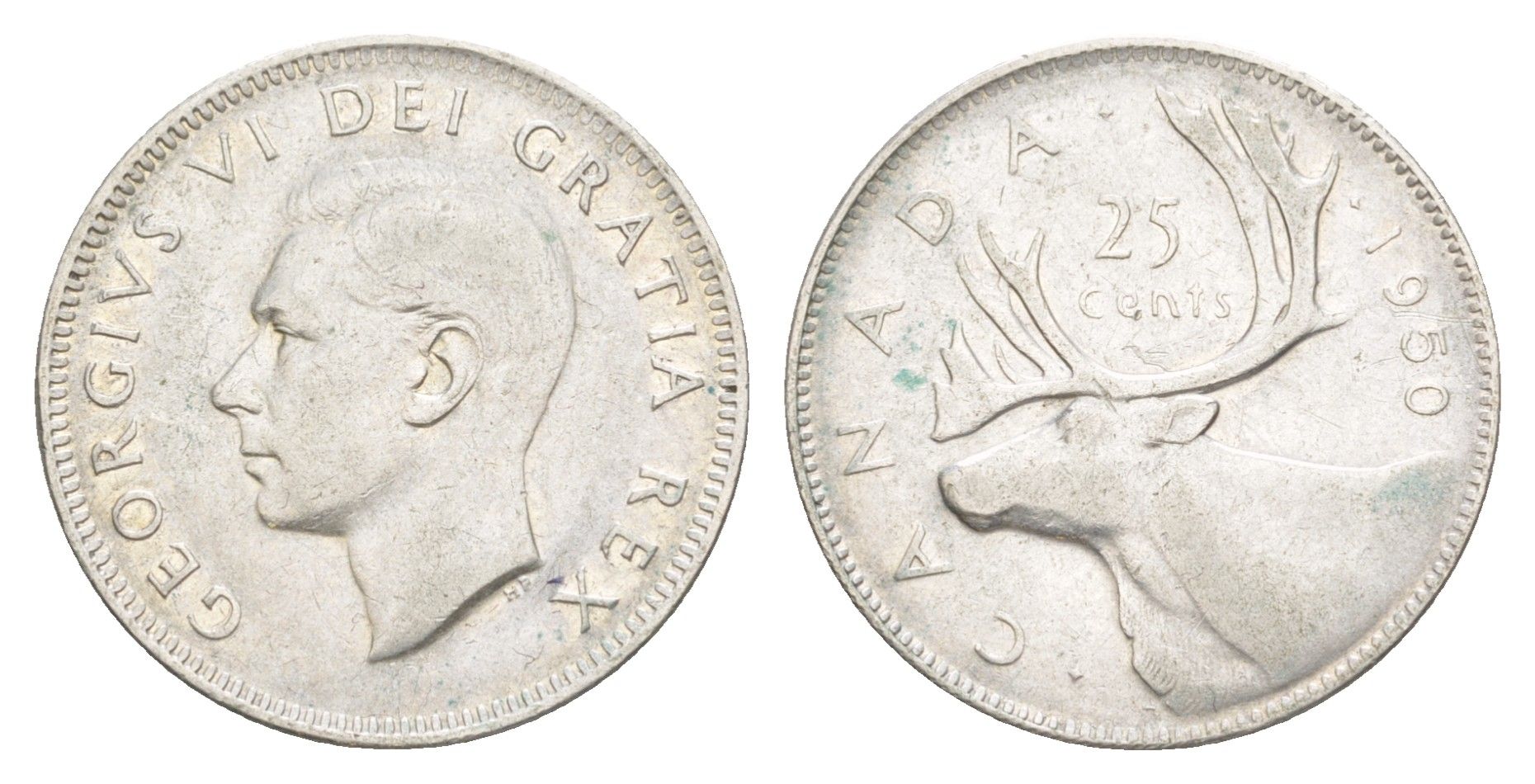 Канада 25 центов 1950 Георг V (1910-1936), олень KM 44 серебро 73-1345