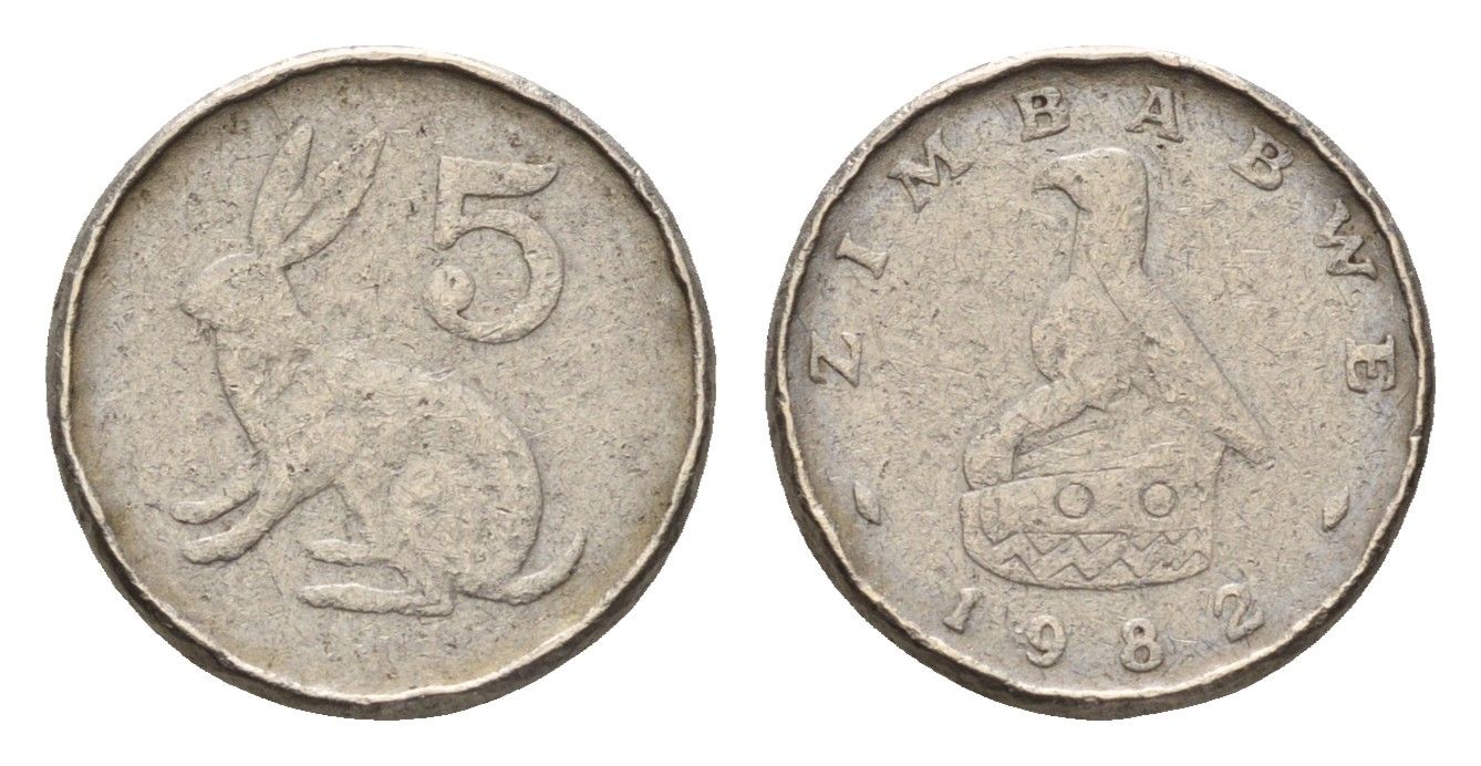 Зимбабве 5 центов 1982 рыжий кролик KM 2 медно-никель 4640-562