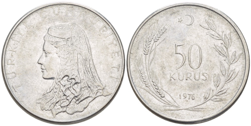 Турция 50 курушей 1976 Анатолийская невеста KM 899 нержавеющая сталь 63-1315