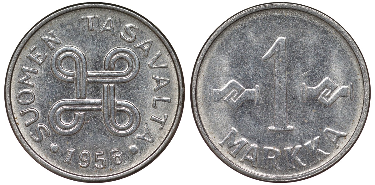 Финляндия 1 марка 1956 KM 36a никелированное железо 4164-134