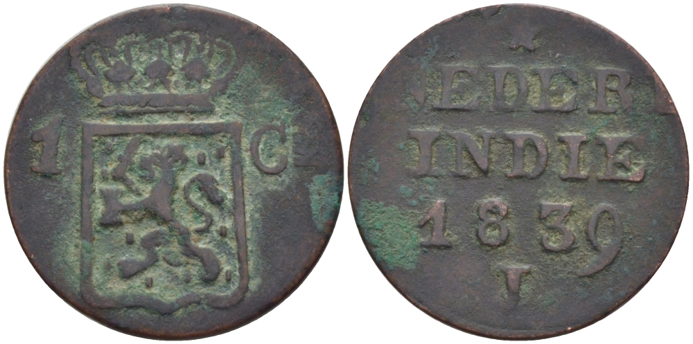 Нидерландская Индия 1 цент 1839 J KM 290 медь 31-1033