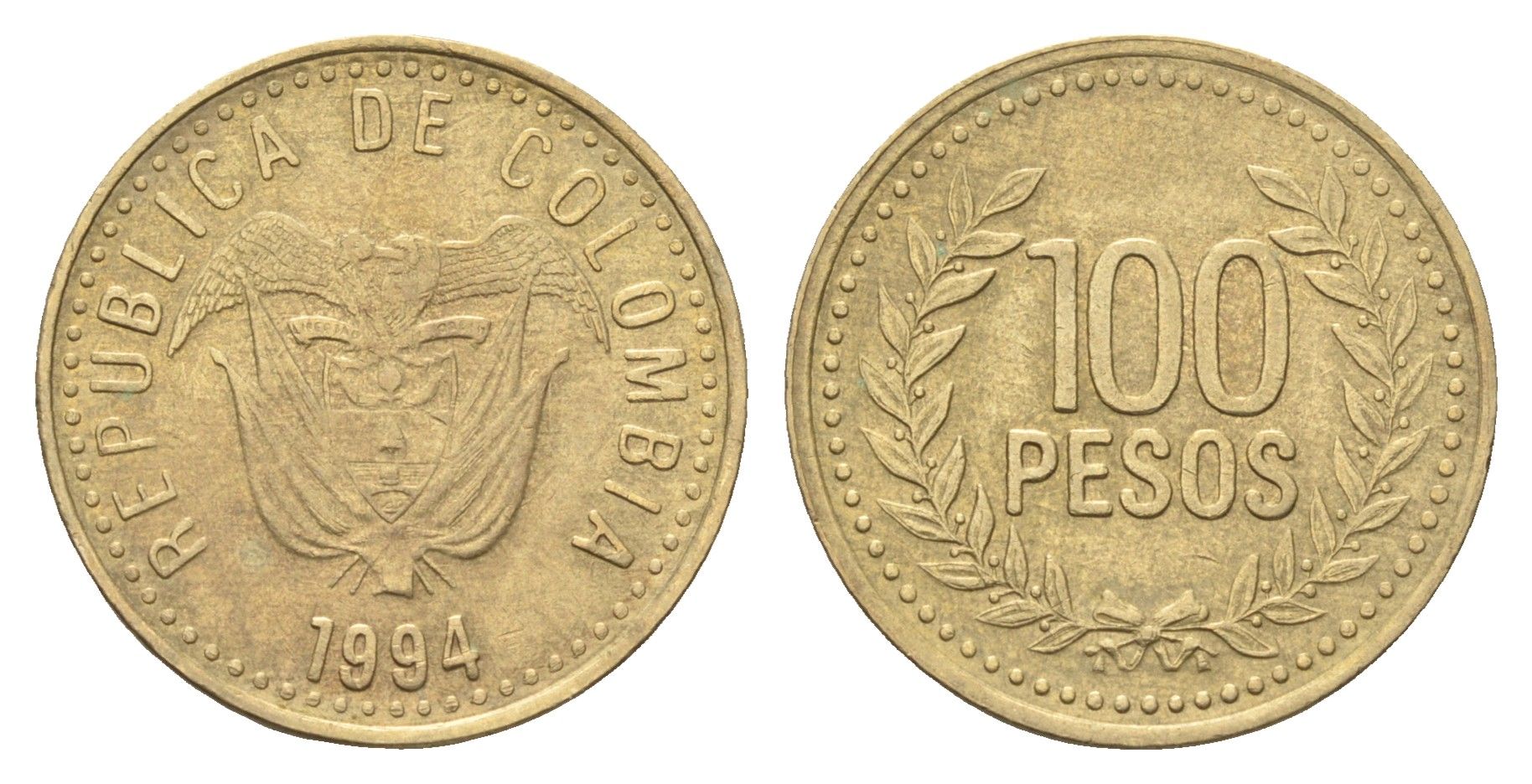 Колумбия 100 песо 1994 KM 285 латунь UNC 4662-632