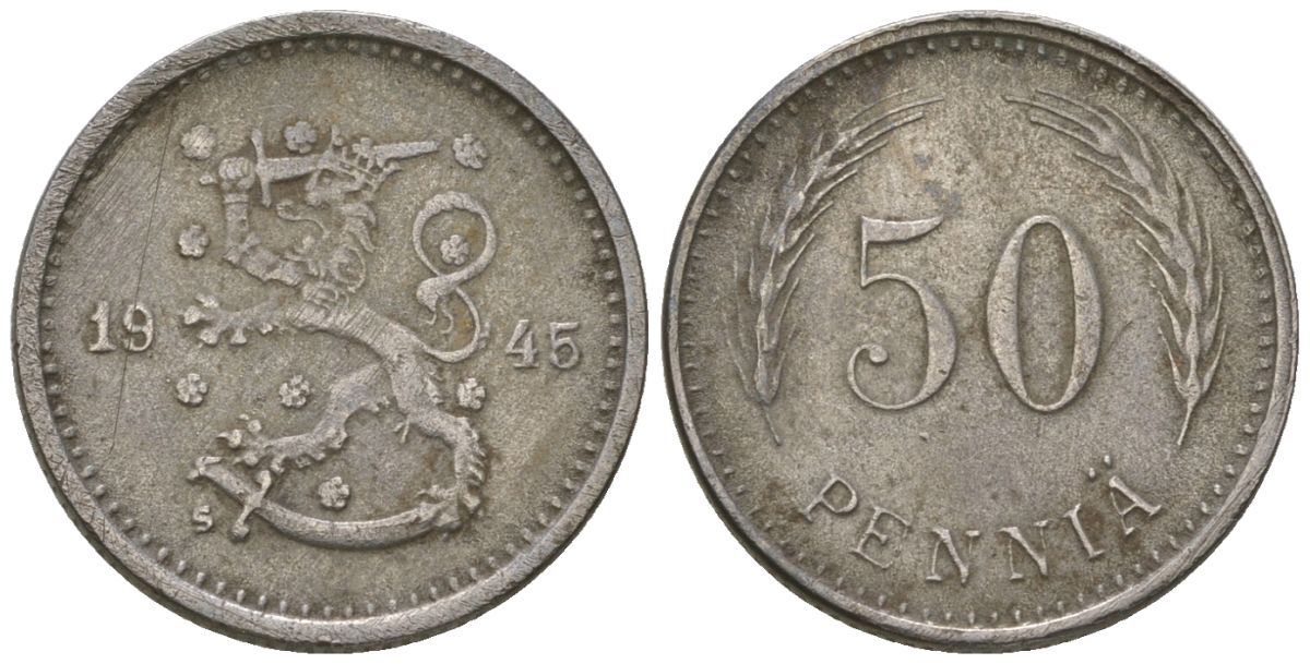 Финляндия 50 пенни 1945 S KM 26b железо 4174-1065