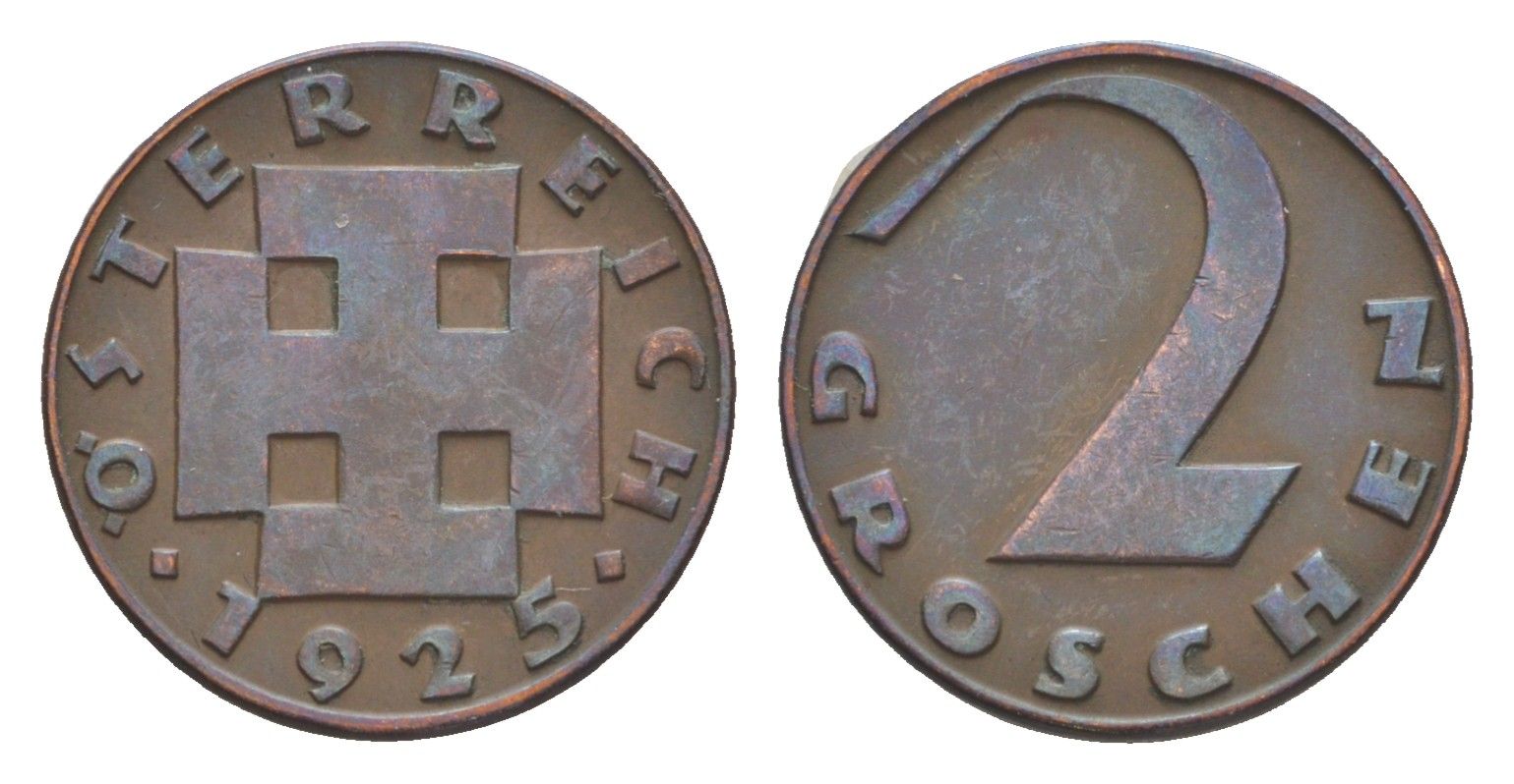 Австрия 2 гроша 1925 KM 2837 бронза 4160-815