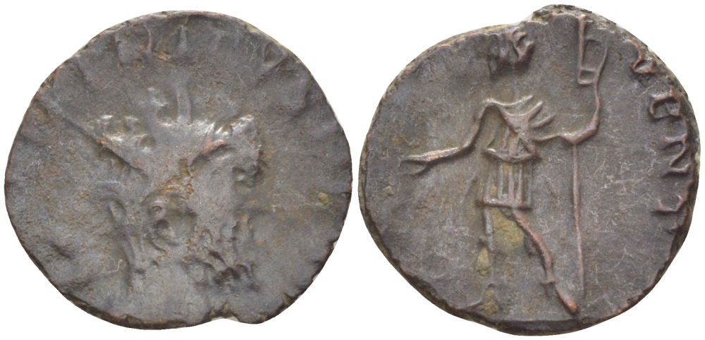 Римская Империя (императоры в Галлии) антониниан 273 - 274 Тетрик I. PRINC IVVENT, Тетрик II в военном доспехе, держит копье, Колония Агриппины, Very fine RIC 115 биллон 1073-14-64