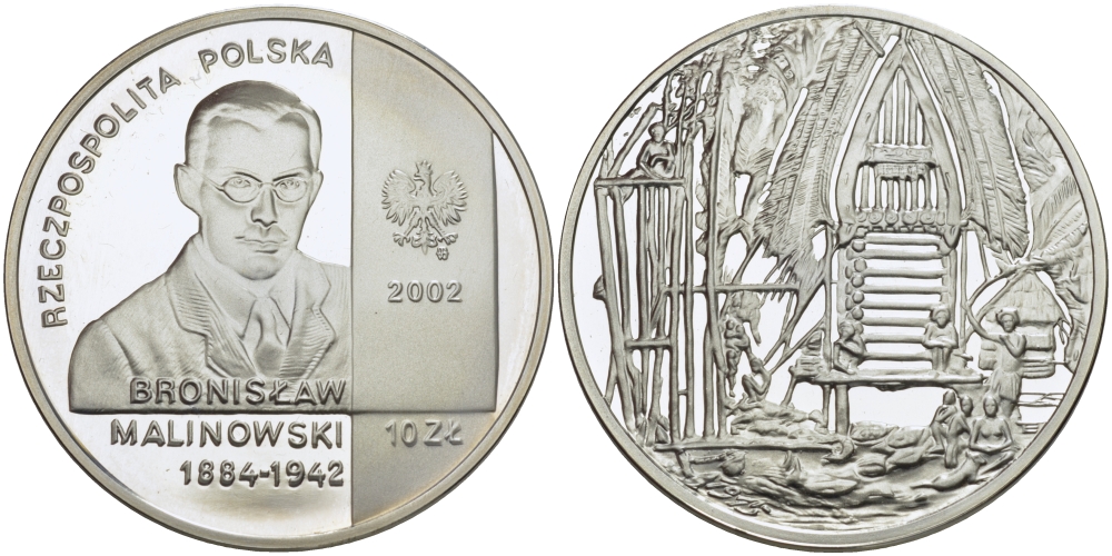 Польша 10 злотых 2002 MW, Бронислав Малиновский (1884-1942) KM 432 серебро PROOF 1087-9-22
