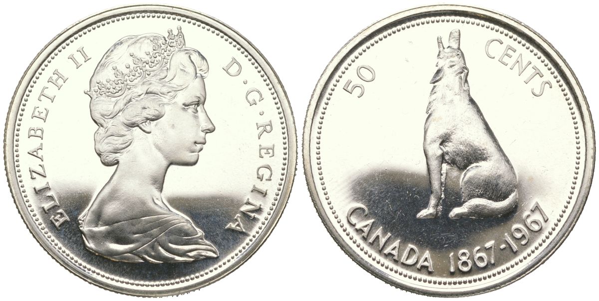 Канада 50 центов 1967 100 лет Конфедерации Канада KM 69 серебро BU 68-1216