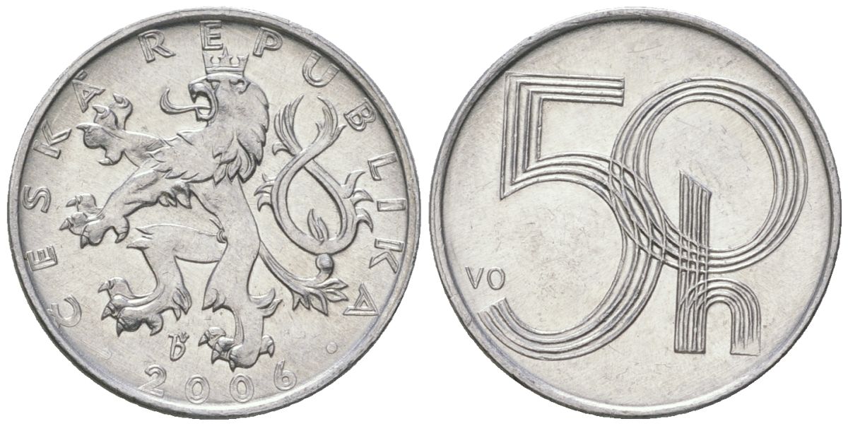 Чехия 50 геллеров 2006 b’ KM 3 алюминий aUNC 4528-546