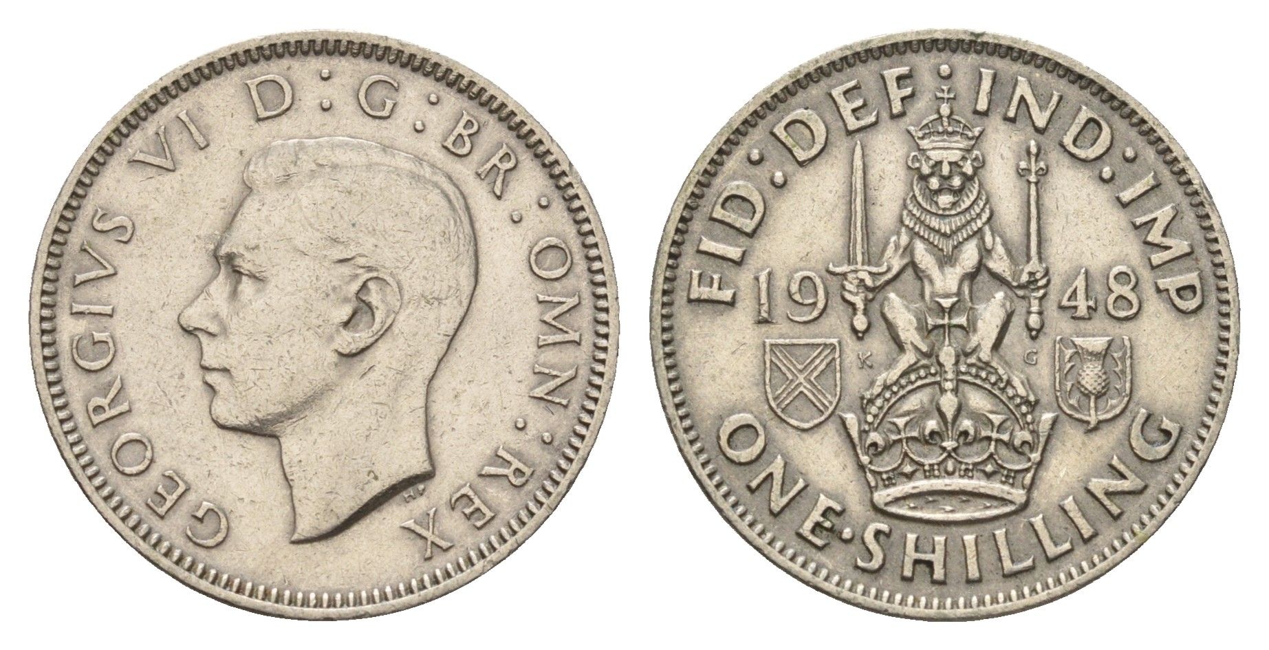 Великобритания 1 шиллинг 1948 Георг VI (1936-1952), Шотландский герб KM 864, Spink 4104 медно-никель 4182-236