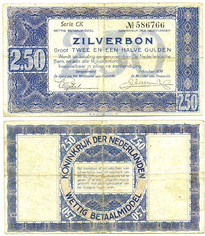 НИДЕРЛАНДЫ 2 1/2 ГУЛЬДЕНА 1938 Pick 62 бумага 6318-1-2-2