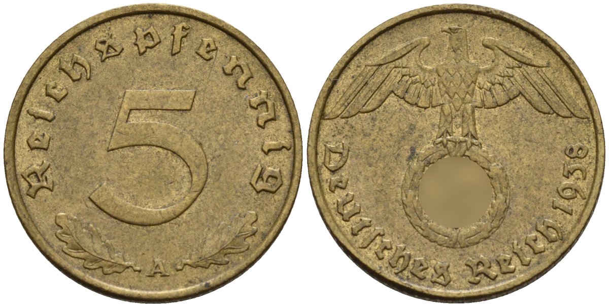 Германия 5 рейхспфеннигов 1938 A KM 91, J. 363 алюминиевая бронза 4151-766