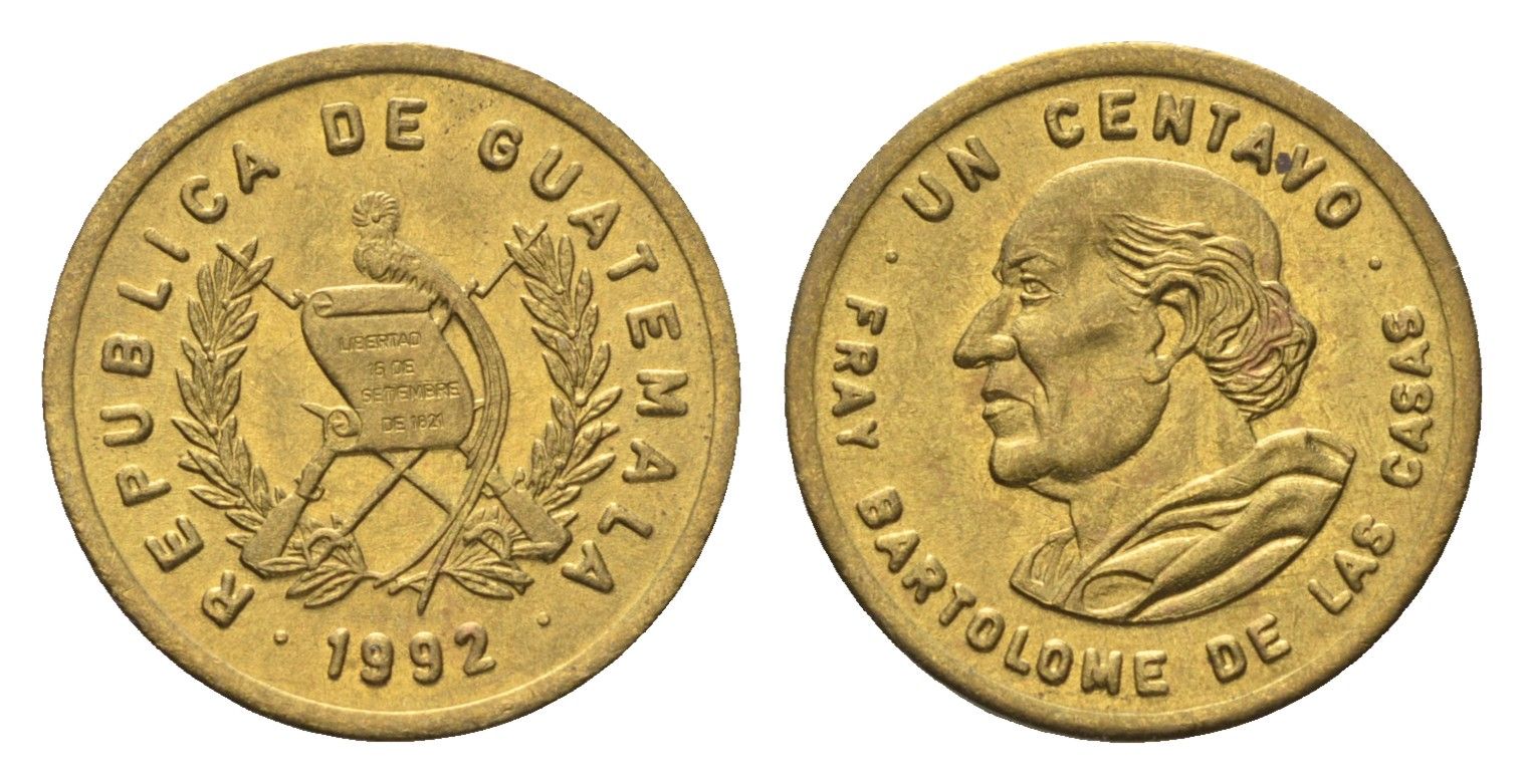 Гватемала 1 сентаво 1992 Бартоломео де лас Касас KM 275 латунь UNC 4668-744