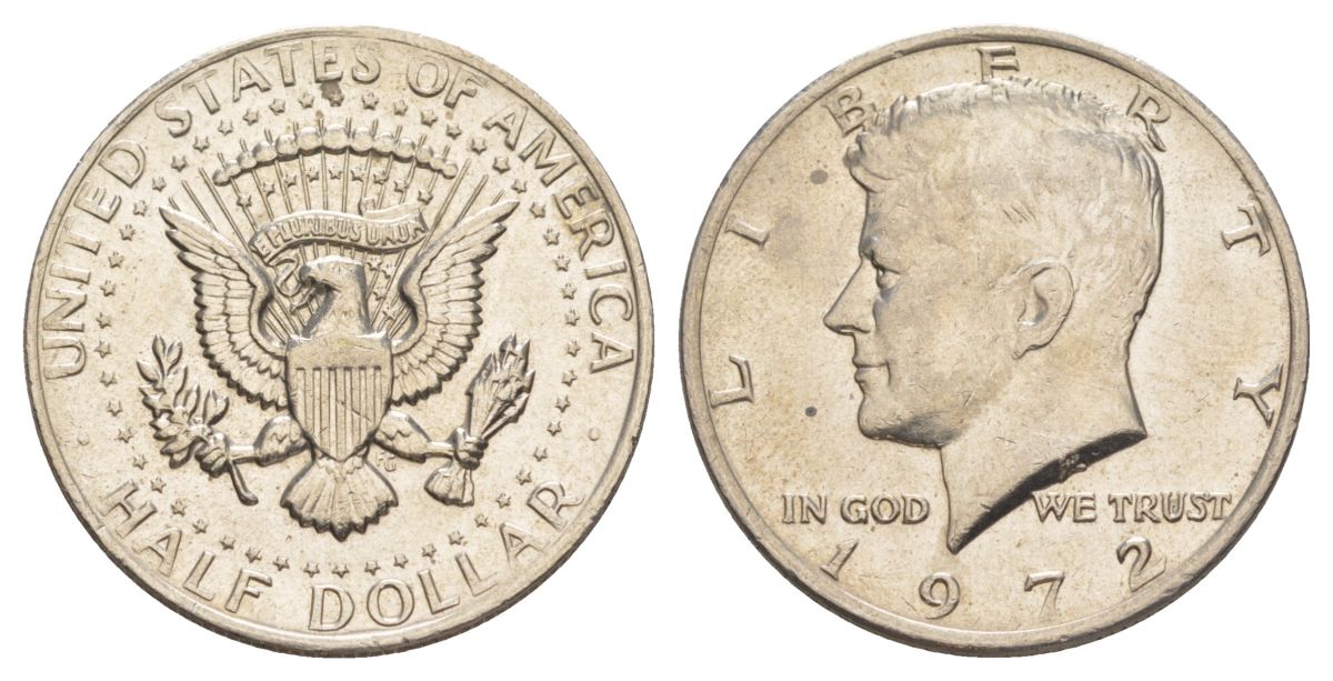 США 1/2 доллара (50 центов) 1972 Джон Кеннеди KM 202b медь плакированная медно-никелем aUNC 4144-1235