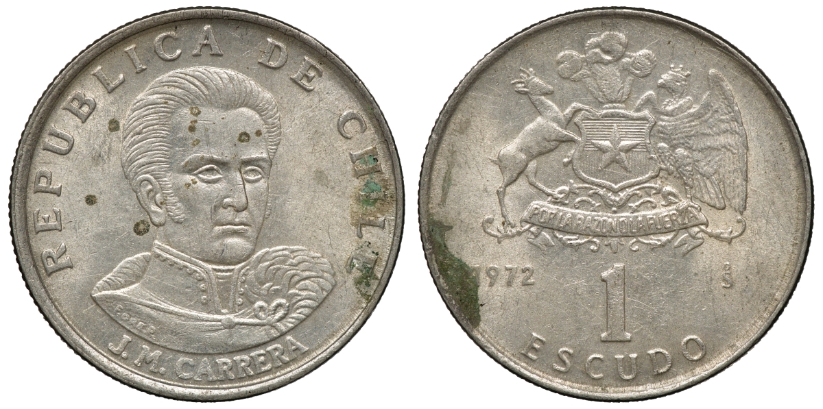 Чили 1 эскудо 1972 Хосе Мигель Каррера KM 197 медно-никель 4118-254