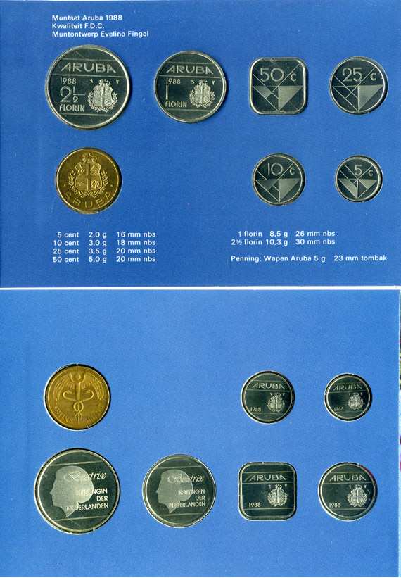 Аруба официальный набор из 6 монет 1989 в оригинальном буклете, с жетоном монетного двора KM MS4 UNC 5-4-1-08