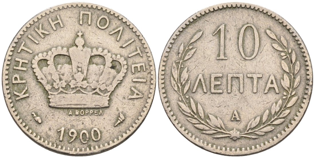 Остров Крит 10 лепта 1900 А KM 4.1 медно-никель 4567-436