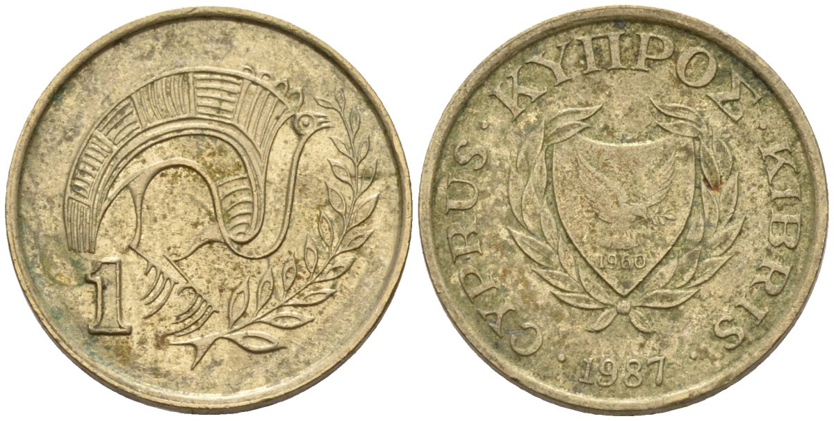 Кипр 1 цент 1987 KM 53.2 никель латунь 4174-1123