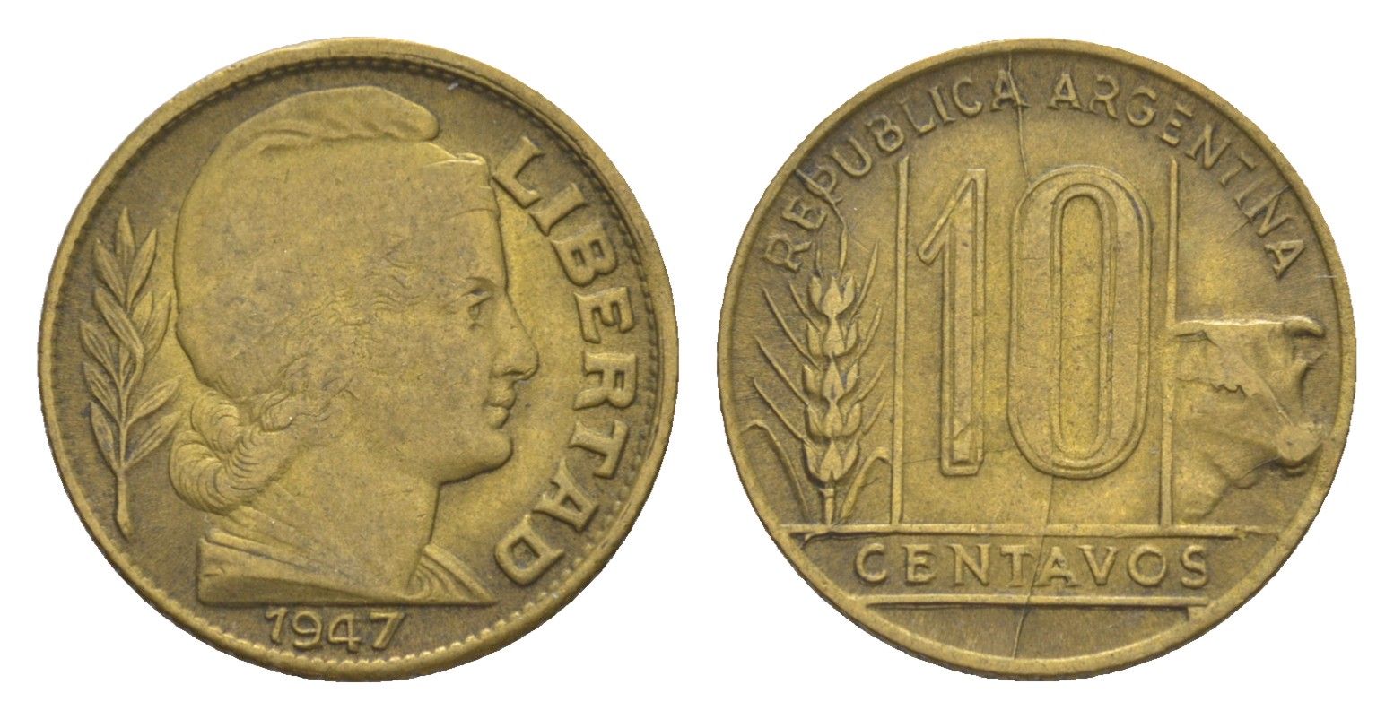 Аргентина 10 сентаво 1947 KM 41 алюминиевая бронза 4636-313
