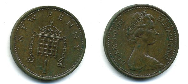 Великобритания 1 пенни 1971 Елизавета II (1952-2022) KM 915, Spink 4237 (B1) бронза37-259