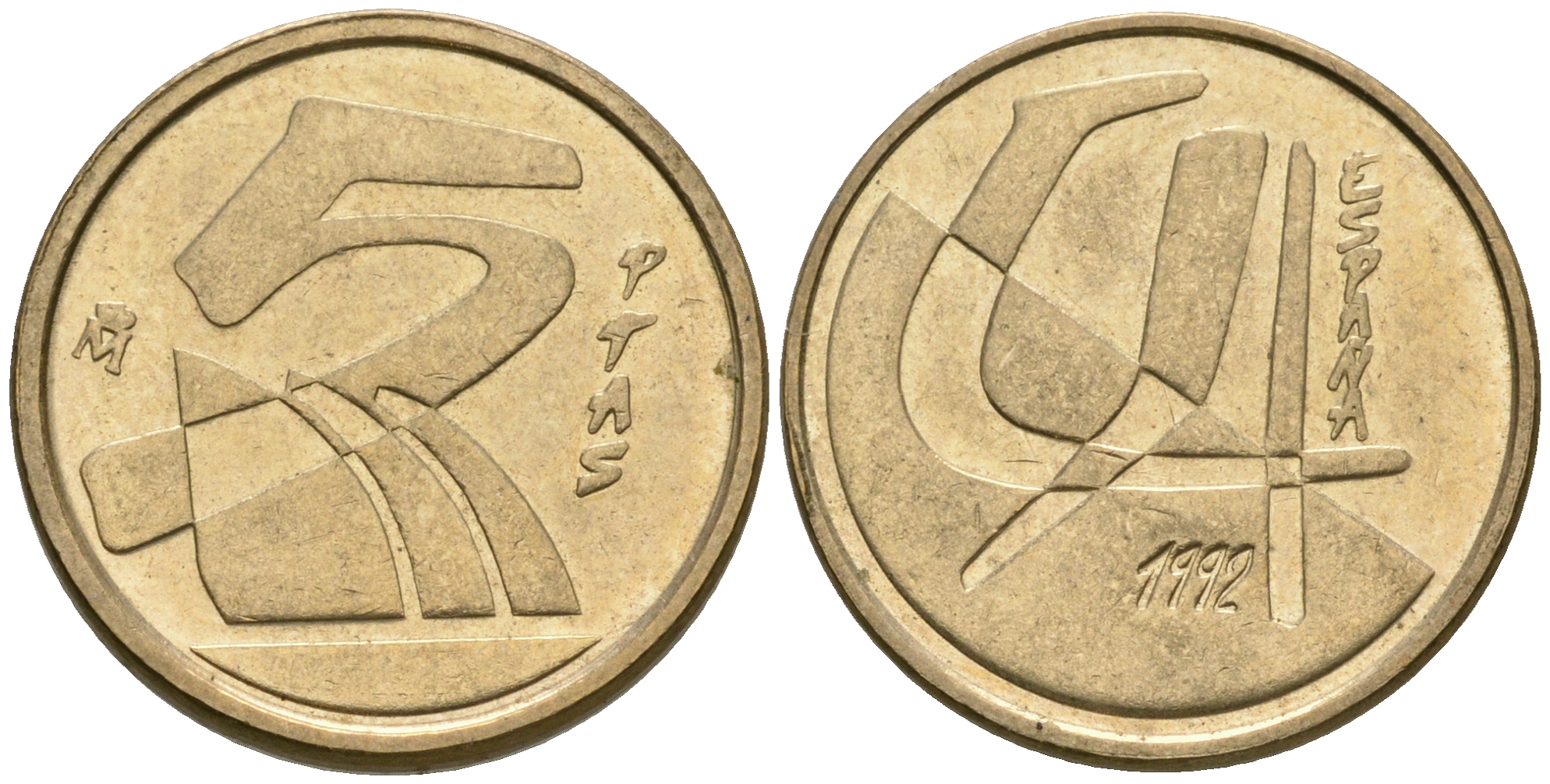 Испания 5 песет 1992 Хуан Карлос I (1975-2014) KM 833 алюминиевая бронза 08-1452