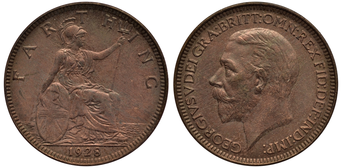 Великобритания 1 фартинг 1928 Георг V (1910-1936) KM 825, Spink 4061 бронза UNC 4114-742