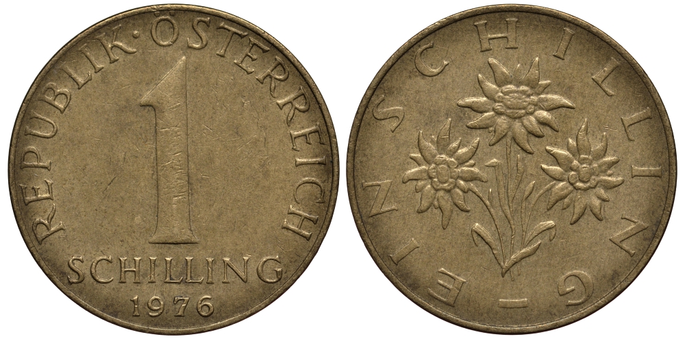 АВСТРИЯ 1 ШИЛЛИНГ 1976 KM 2886 алюминиевая бронза 4182-325