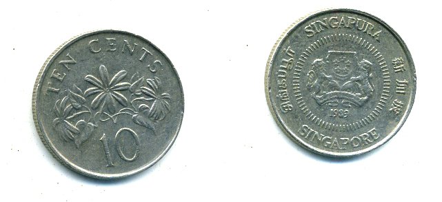 Сингапур 10 центов 1989 KM 51 медно-никель 29-233