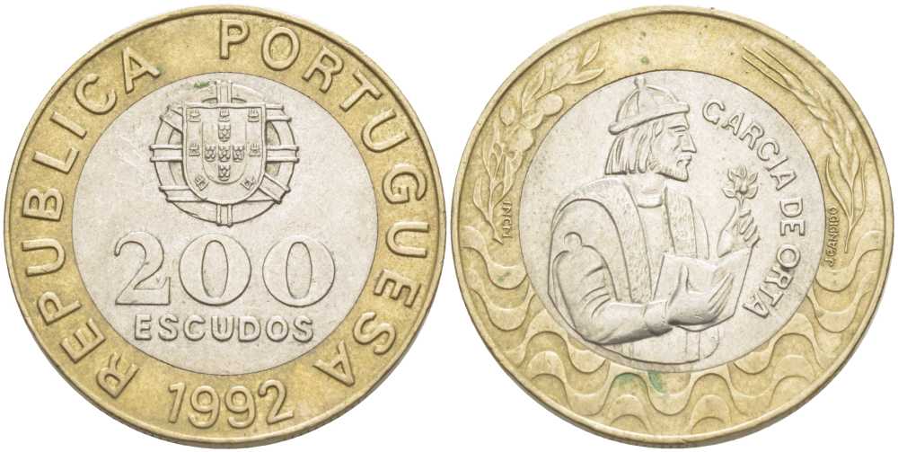 Португалия 200 эскудо 1992 Гарсия Де Орта (1501-1568) KM 655 биметалл 32-816