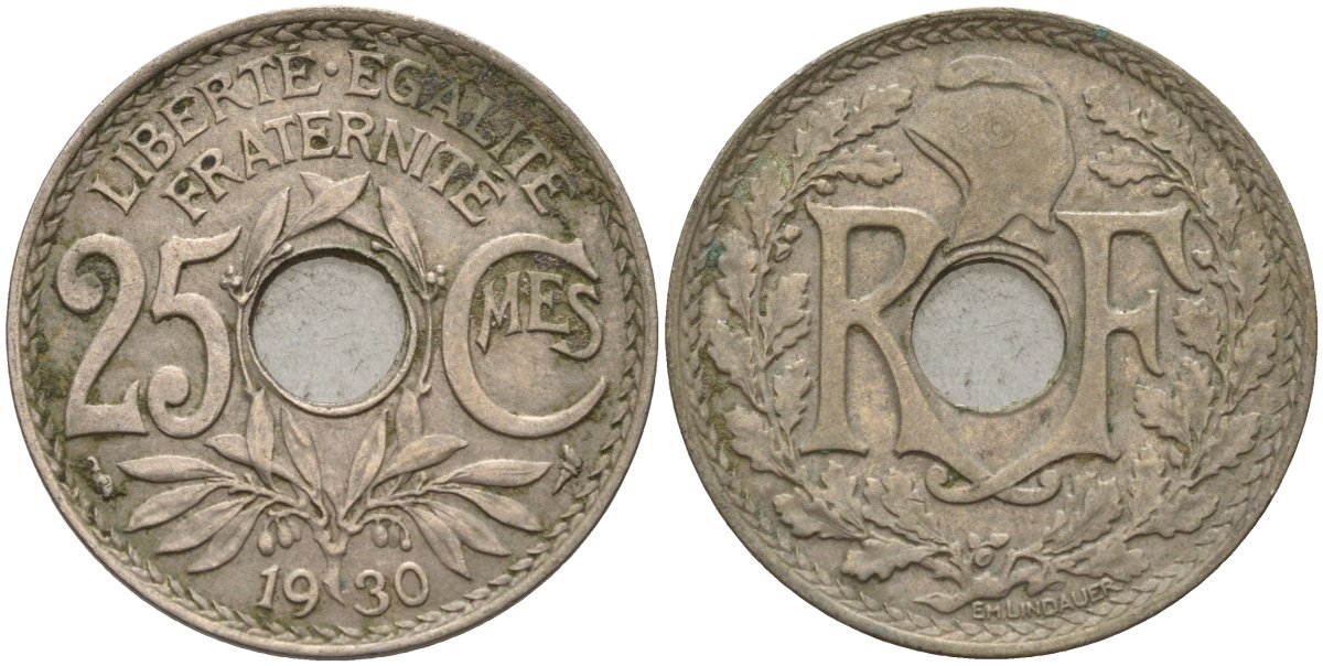 Франция 25 сантимов 1930 KM 867a, Le Franc 171.7 медно-никель 4143-434