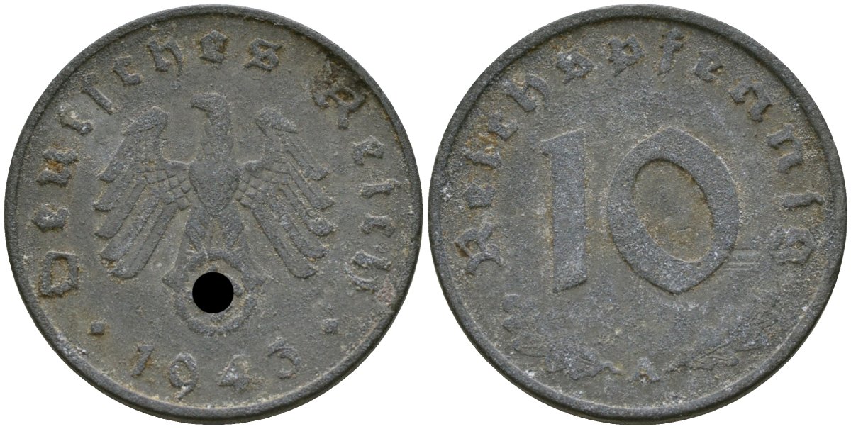 Германия 10 рейхспфеннигов 1943 A KM 101, J.371 цинк 4171-1052