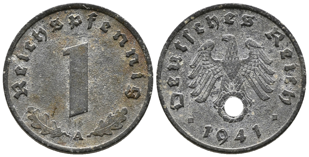 ГЕРМАНИЯ 1 РЕЙХСПФЕННИГ 1941 A KM 97, J. 369 цинк 39-1211