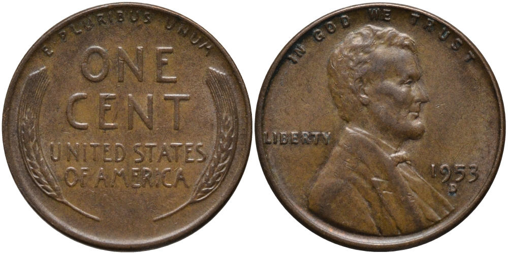 США 1 ЦЕНТ 1953 D, ЛИНКОЛЬН KM А132 медь цинк 37-242