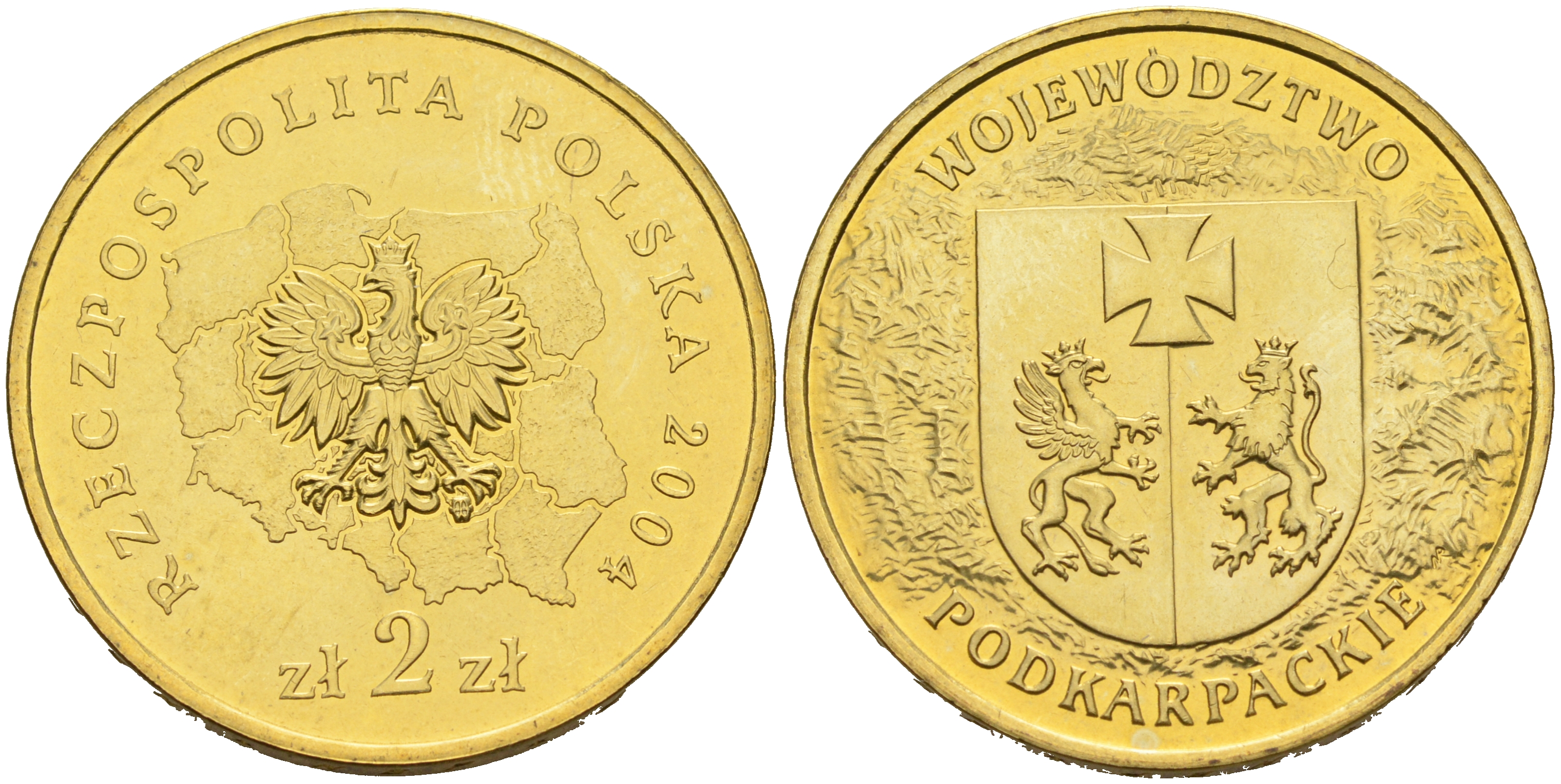 Польша 2 злотых 2004 MW, серия польские воеводства, Подкарпатское воеводство KM 490 нордик 4589-513
