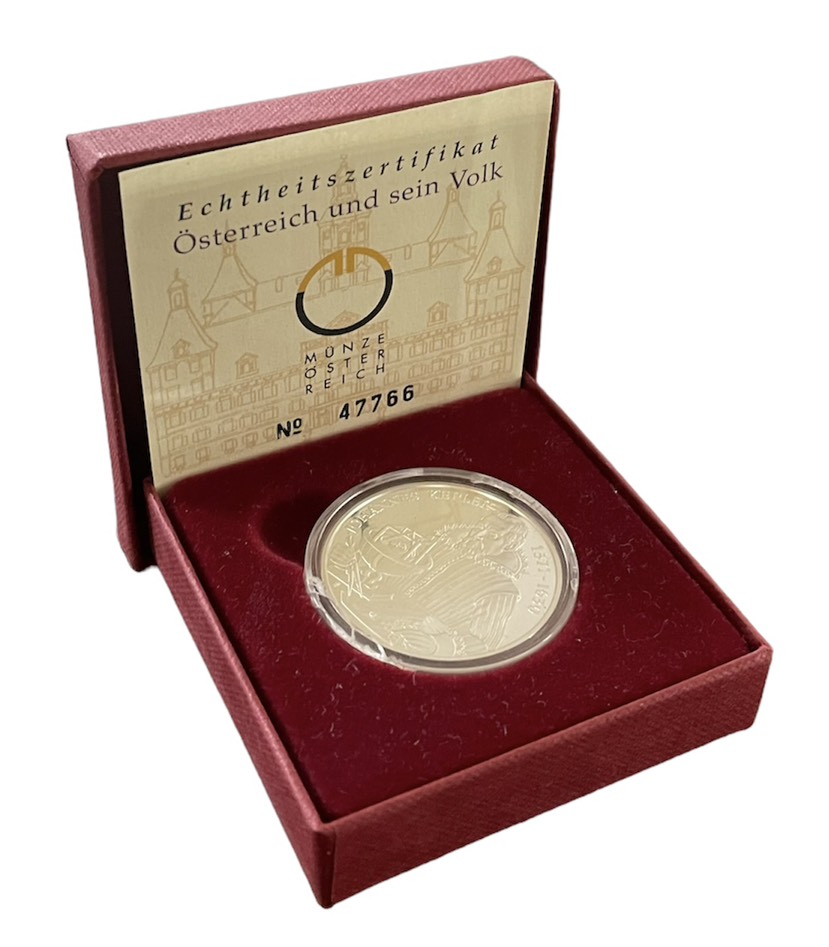 Австрия 10 евро 2002 замок Эггенберг, Иоганн Кеплер, в оригинальной коробке, сертификат KM 3099 серебро PROOF 3-4-11-20