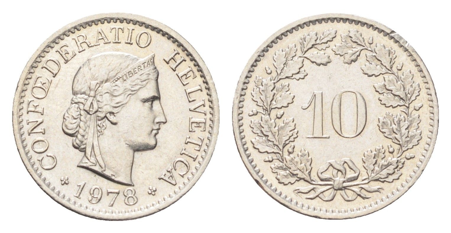 Швейцария 10 раппенов 1978 KM 27 медно-никель 4705-863